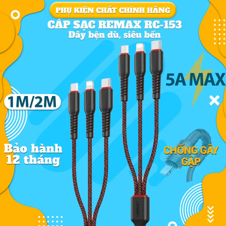 Cáp Sạc 6 Đầu Remax RC-153, Cáp Sạc 6in1 Hàng Chính Hãng Cao Cấp BH 12 Tháng.