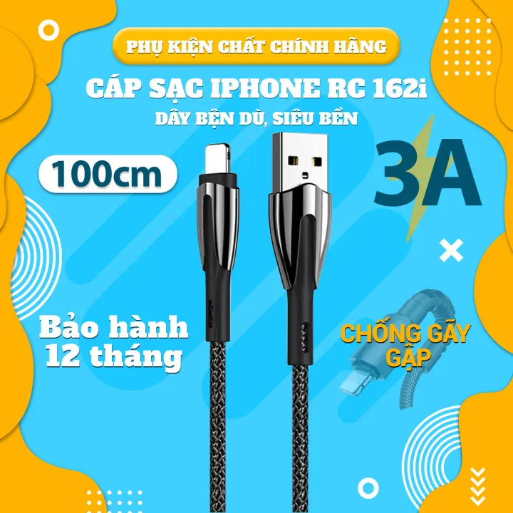 Cáp Sạc Siêu Nhanh 3A - Cáp Sạc Chống Rối, Chống Đứt REMAX RC-162i - Hàng Cao Cấp Bảo Hành 12 Tháng